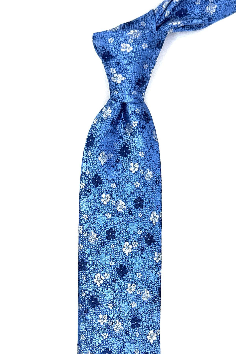 Mavi Çiçek Desen İnce Kravat SK7937