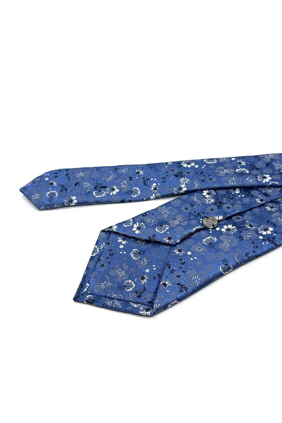Mavi Çiçek Desen Mendilli Klasik Kravat KK13130