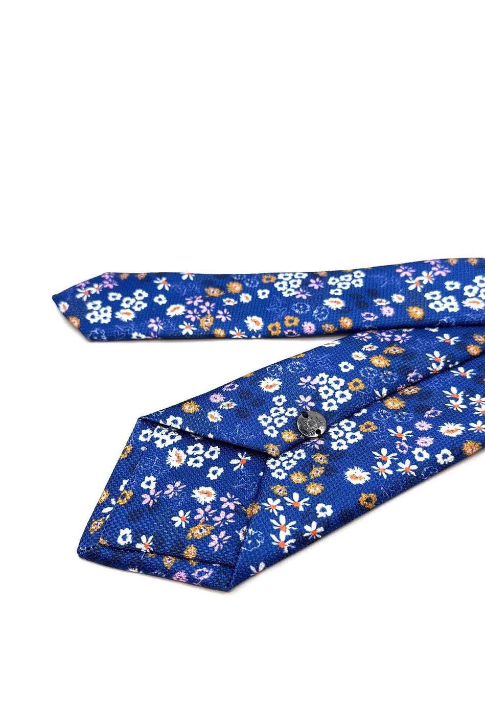 Mavi Çiçek Desen Mendilli Klasik Kravat KK11452