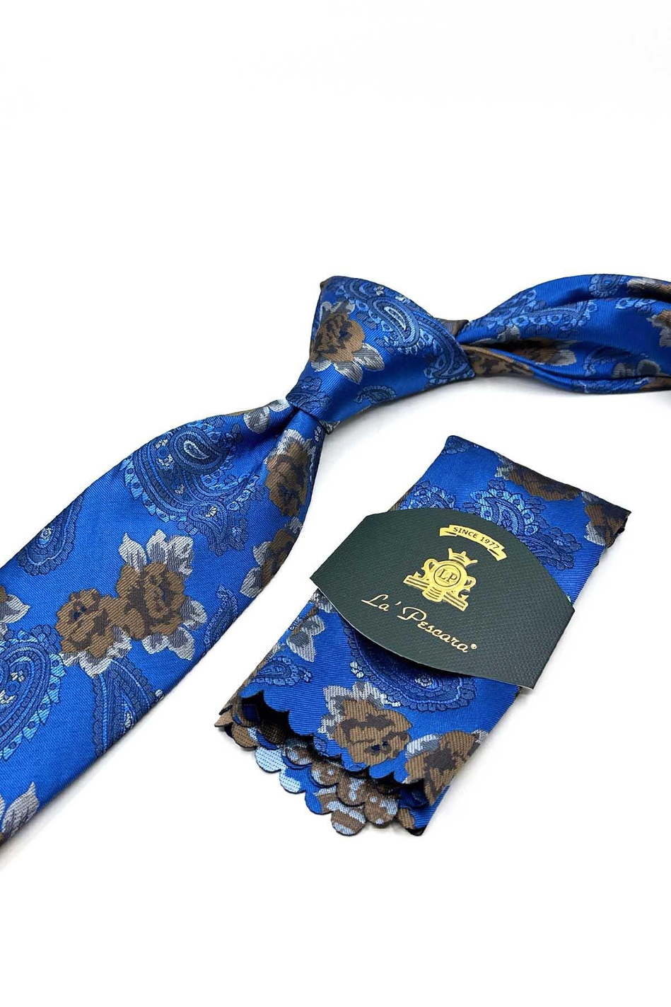 Mavi Çiçek Desen Mendilli Klasik Kravat KK13143
