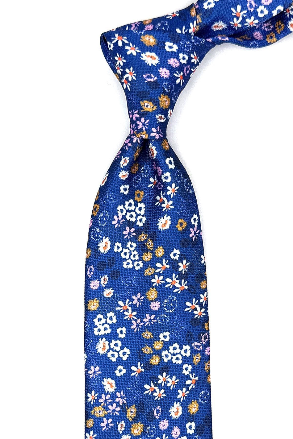 Mavi Çiçek Desen Mendilli Klasik Kravat KK11452