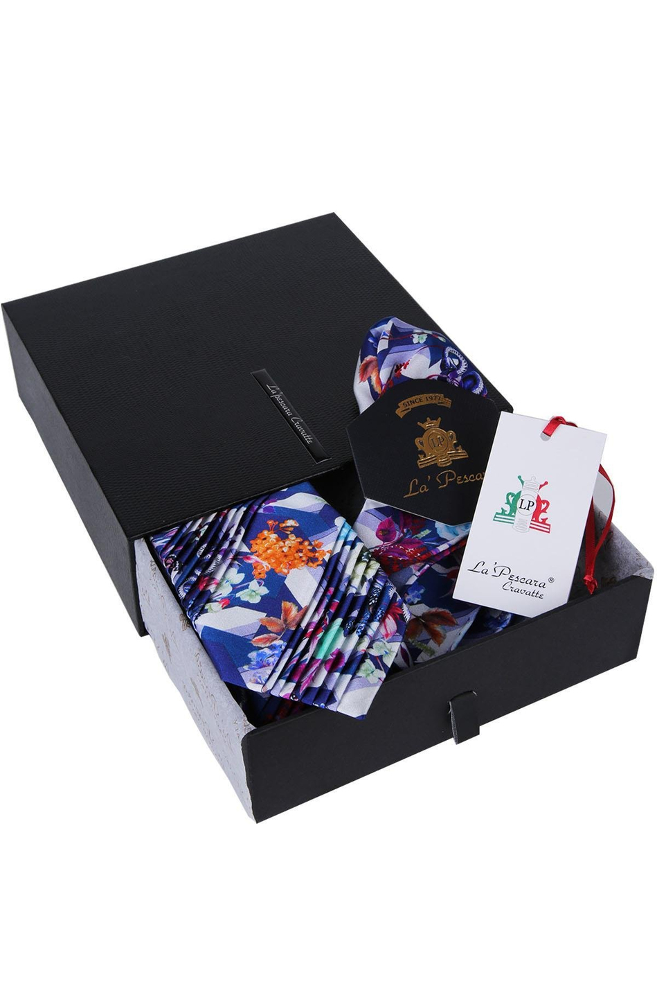 Mavi Çiçek Desen Piliseli İpek Kravat EST118