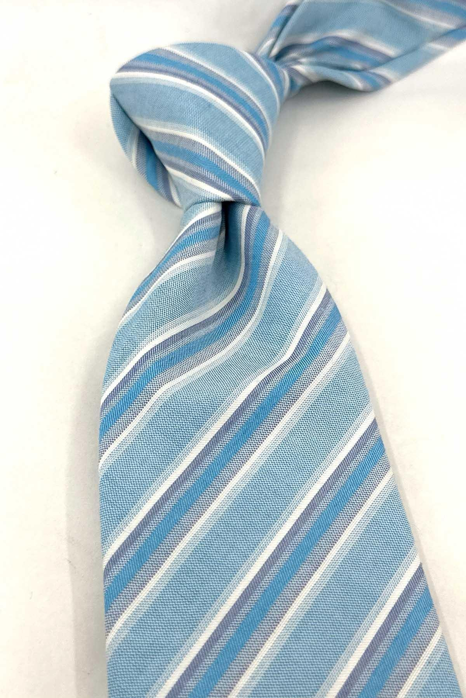 Mavi Çizgi Desen İtalyan Keten İpek Kravat İK2615