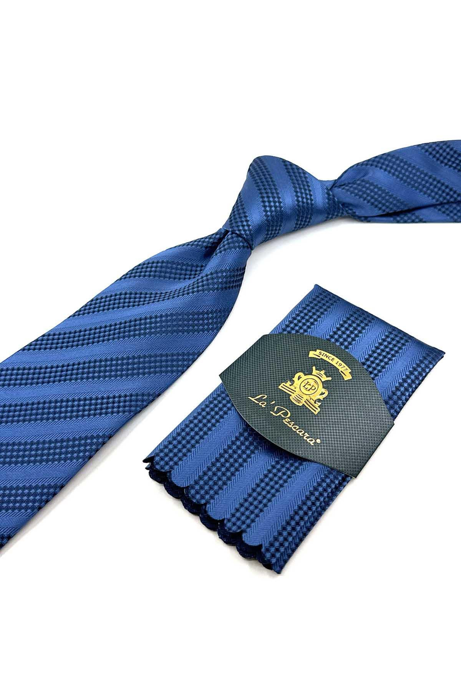 Mavi Çizgi Desen Mendilli Klasik Kravat KK12313