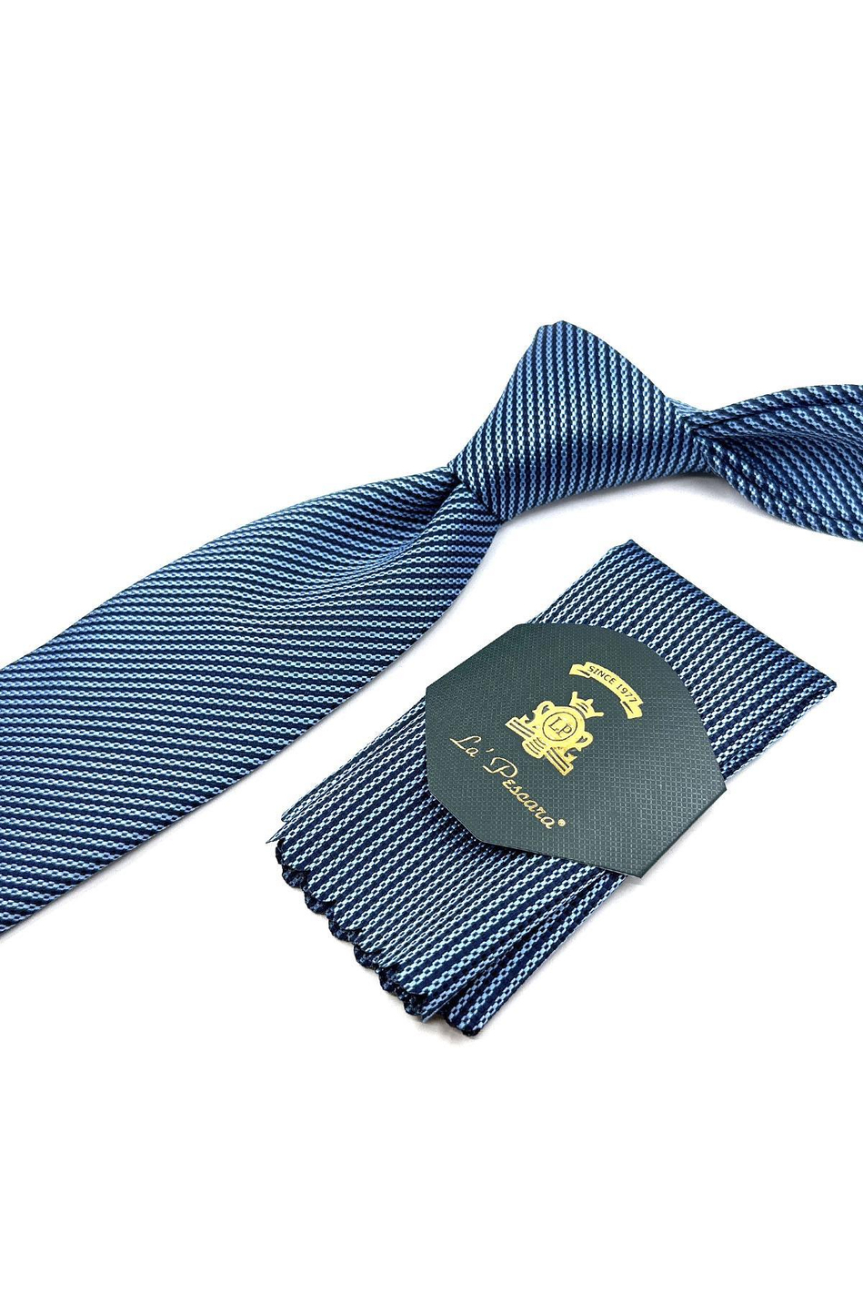 Mavi Çizgi Desen Mendilli Klasik Kravat KK11921