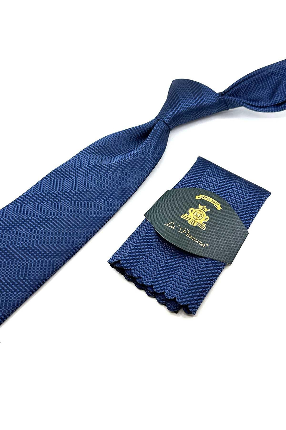 Mavi Çizgi Desen Mendilli Klasik Kravat KK12430