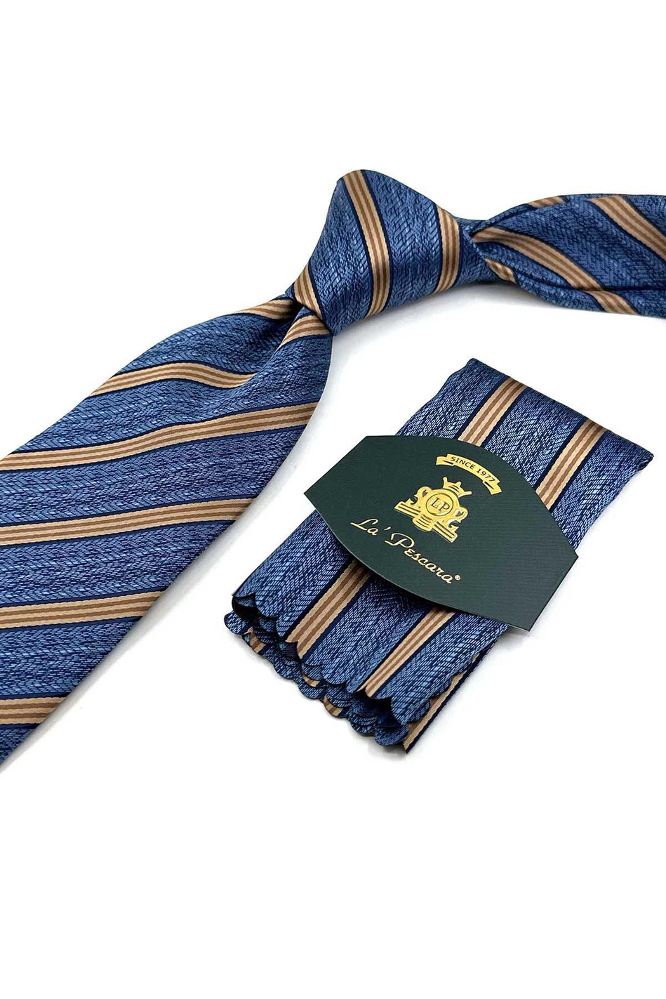 Mavi Çizgi Desen Mendilli Klasik Kravat KK13190