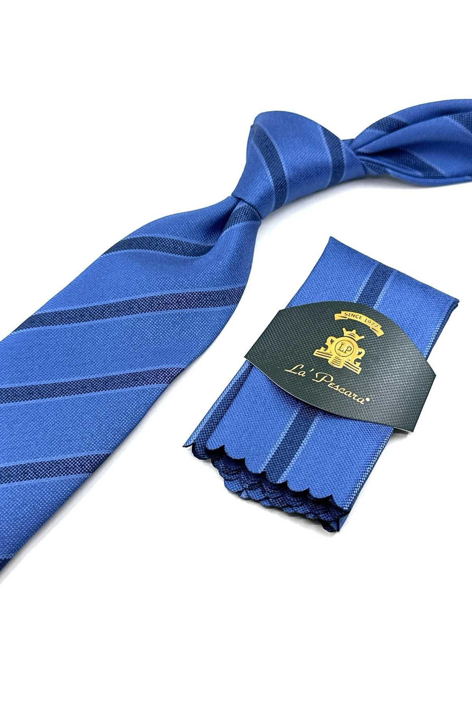 Mavi Çizgi Desen Mendilli Klasik Kravat KK12668