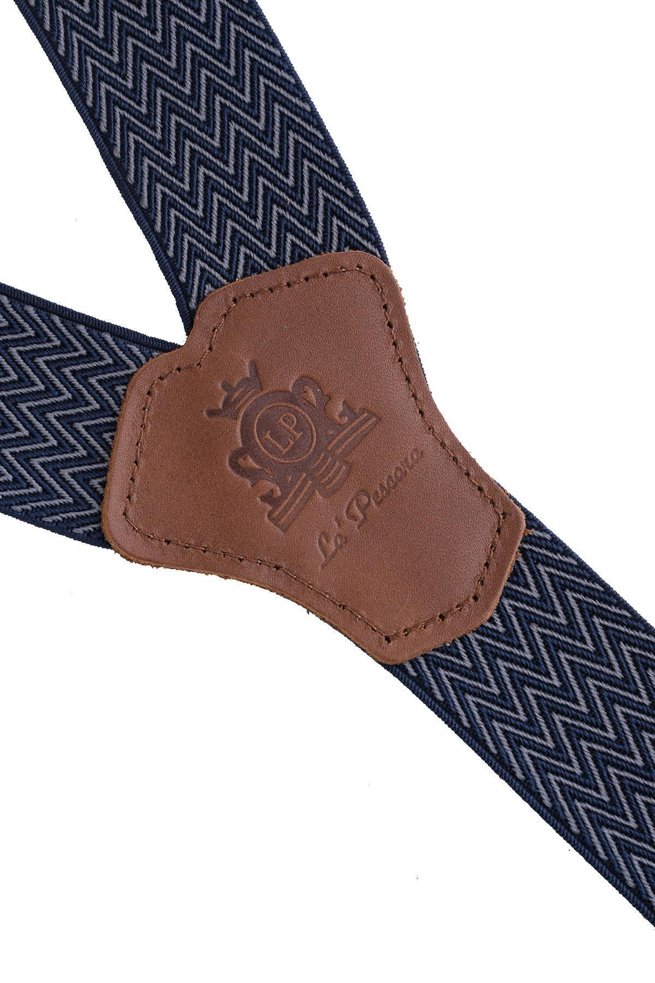 Mavi Deri Bağlantılı Düğme Delikli Jakarlı Pantolon Askısı PAN144