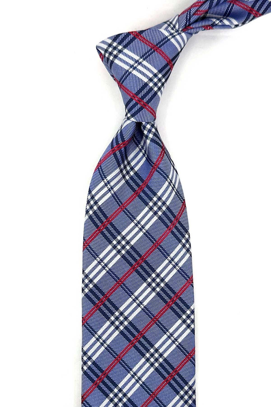 Mavi Ekose Desen Mendilli Klasik Kravat KK13196