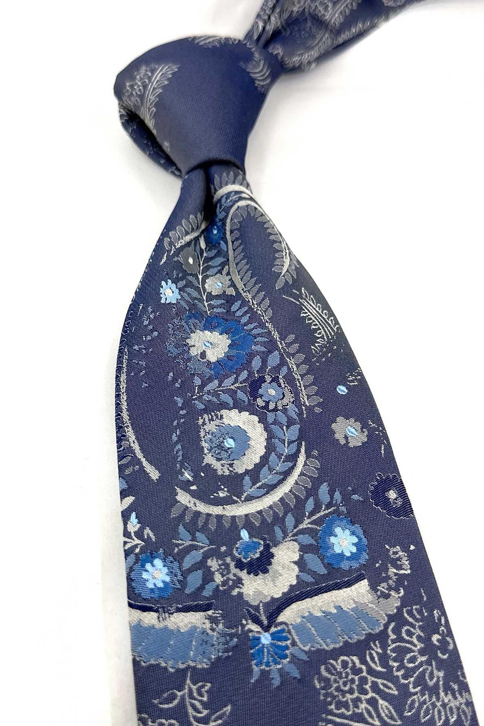 Mavi Gri Motif Desen İtalyan İpek Kravat İK2636