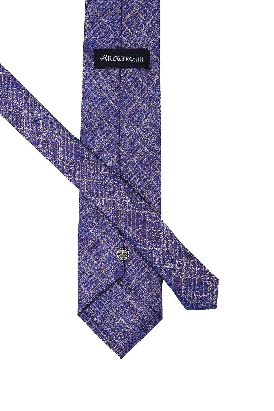 Mavi - Kahve Kendinden Desen Mendilli Klasik Kravat KK10230