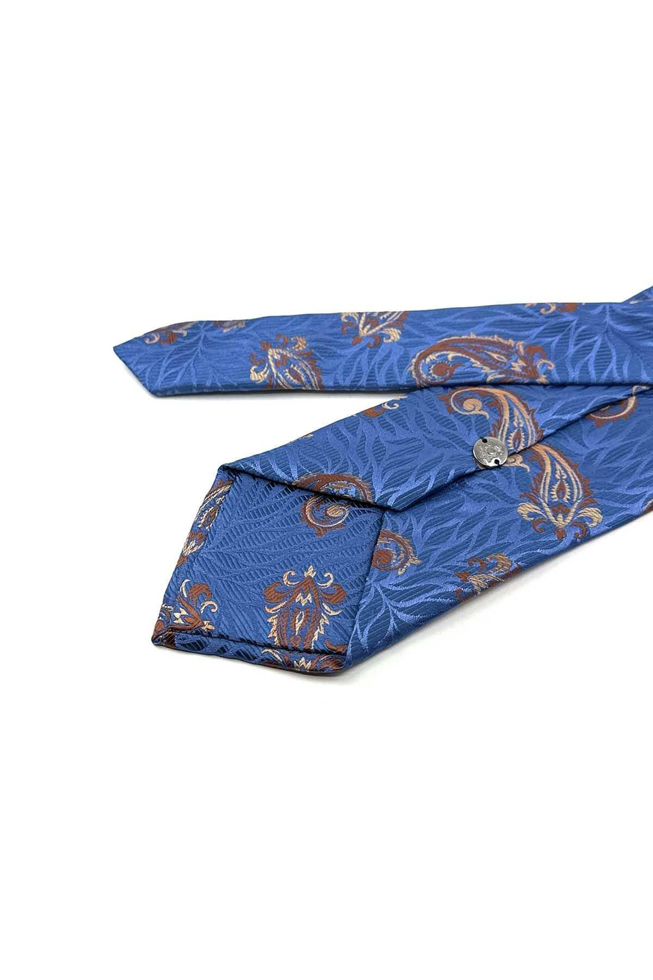 Mavi - Kahve Şal Desen Mendilli Klasik Kravat KK13303