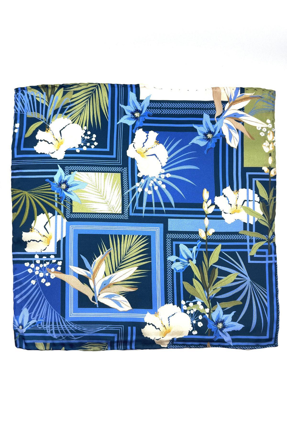 Mavi Kare Çiçek Desen Erkek Cep Mendili SPS558-34