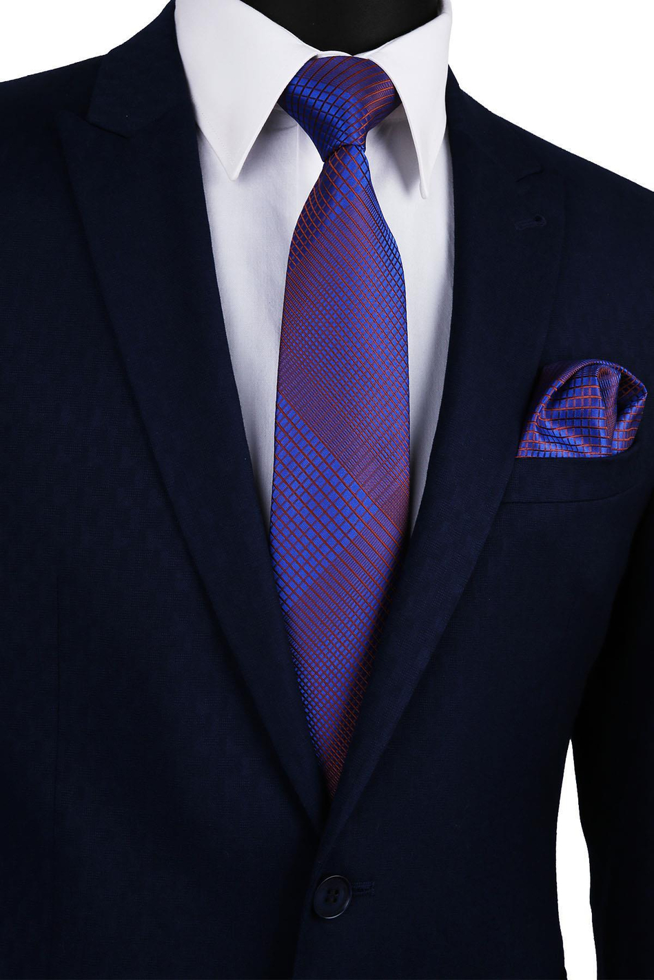 Mavi Kendinden Desen Mendilli Klasik Kravat KK9732