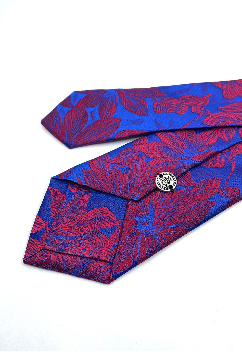 Mavi - Kırmızı Çiçek Desen İnce Kravat SK7605