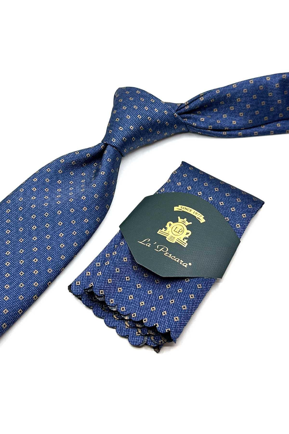 Mavi Küçük Desen Mendilli Klasik Kravat KK12944