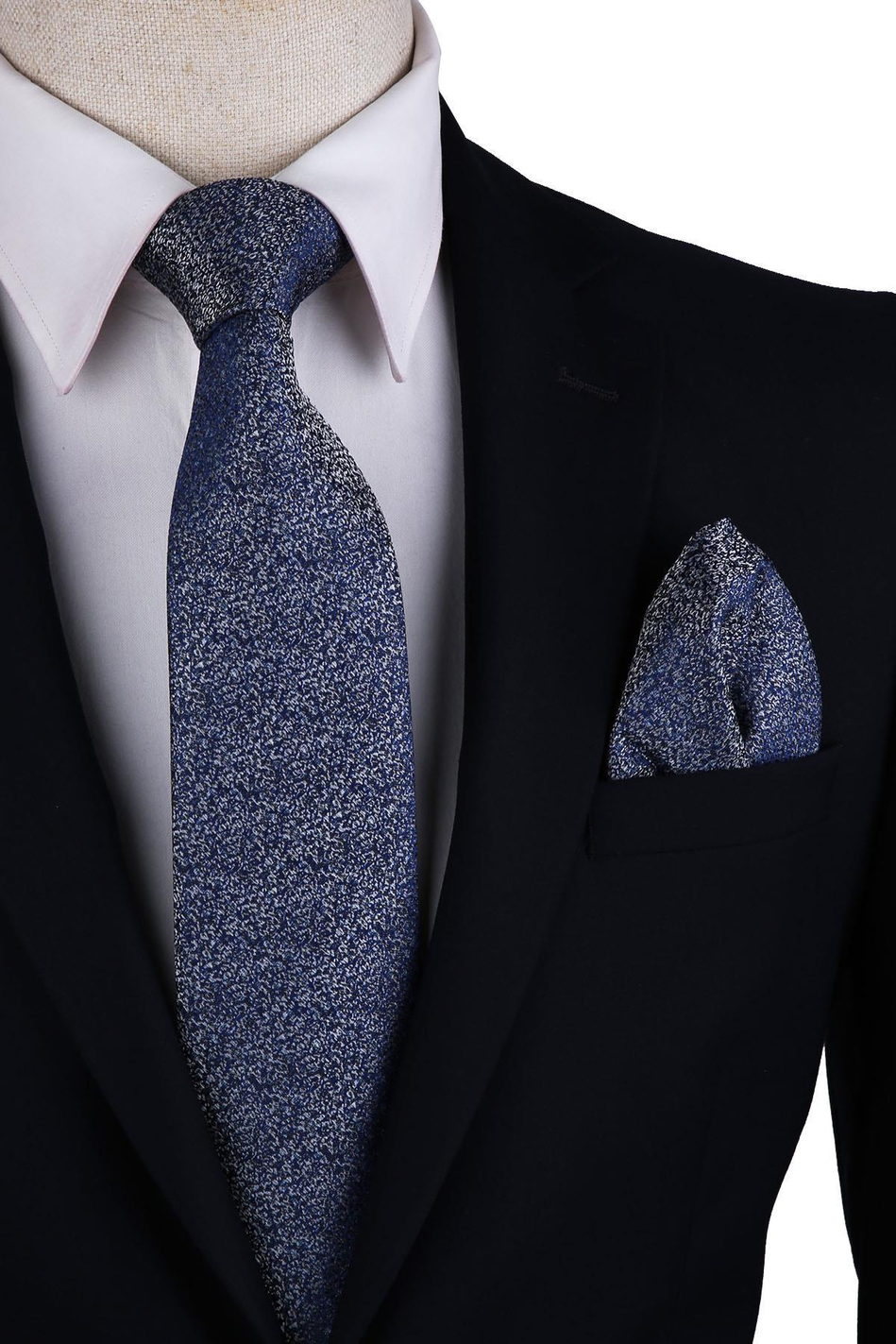 Mavi Kum Desen Mendilli Klasik Kravat KK10333