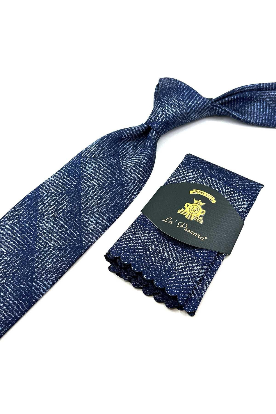 Mavi Kum Desen Mendilli Klasik Kravat KK12505
