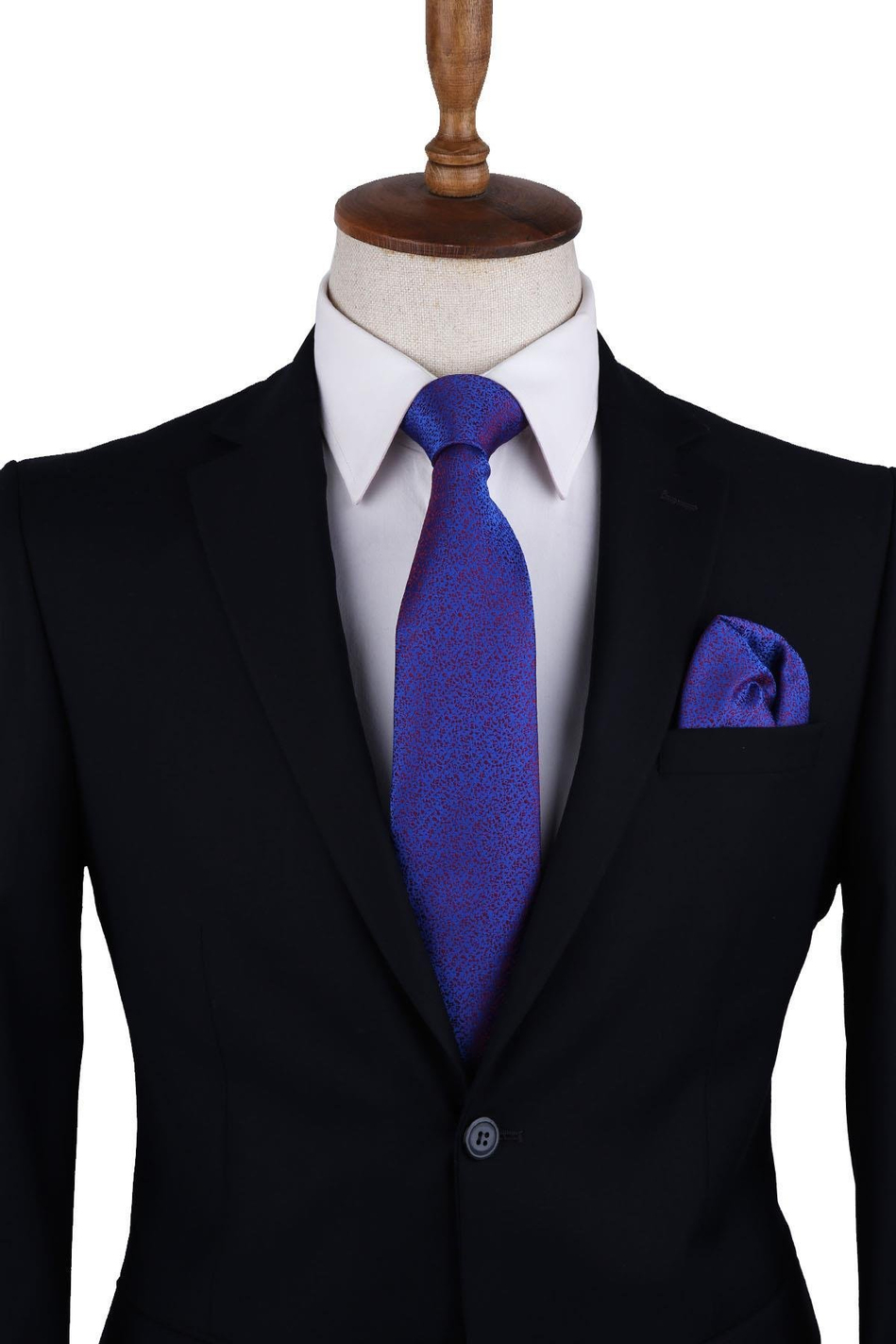 Mavi Kum Desen Mendilli Klasik Kravat KK10396