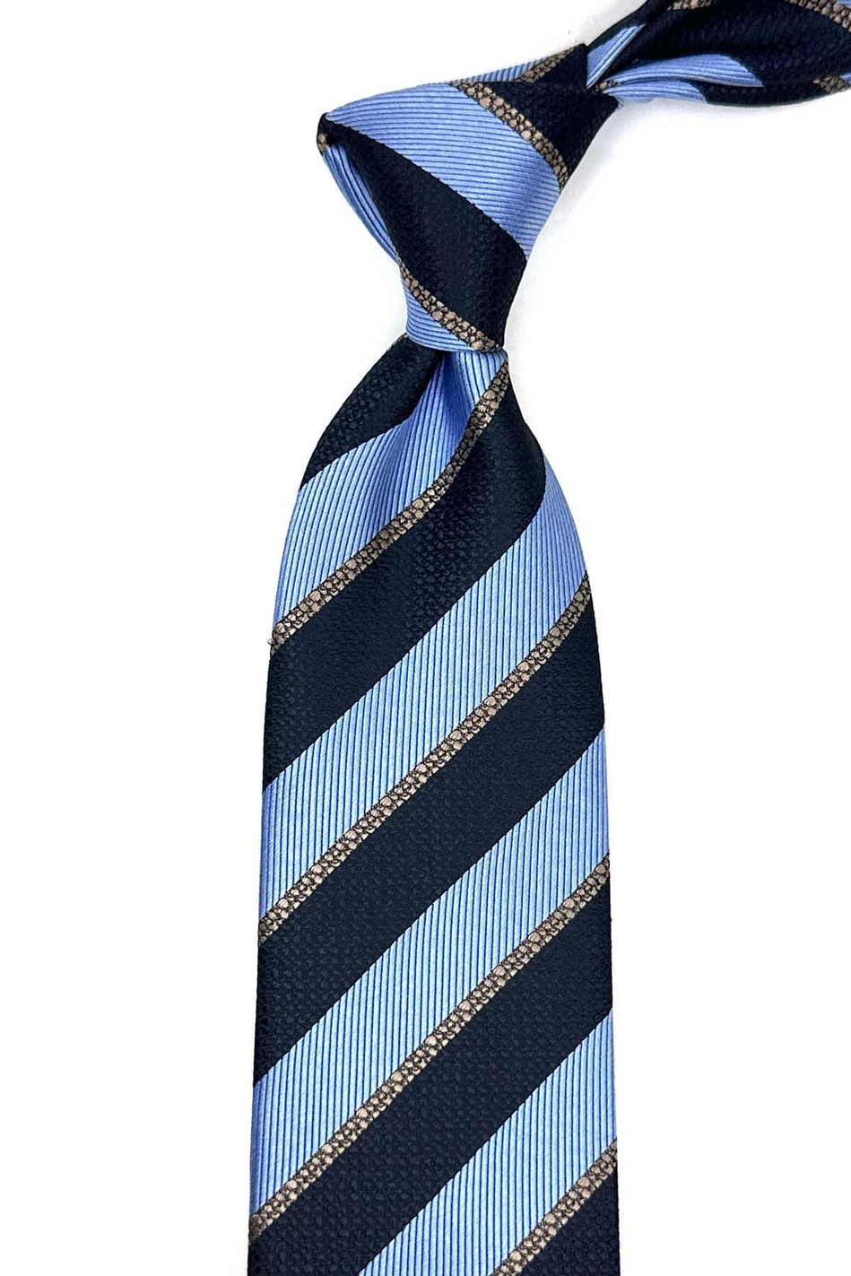 Mavi - Lacivert Çizgi Desen Mendilli Klasik Kravat KK13109