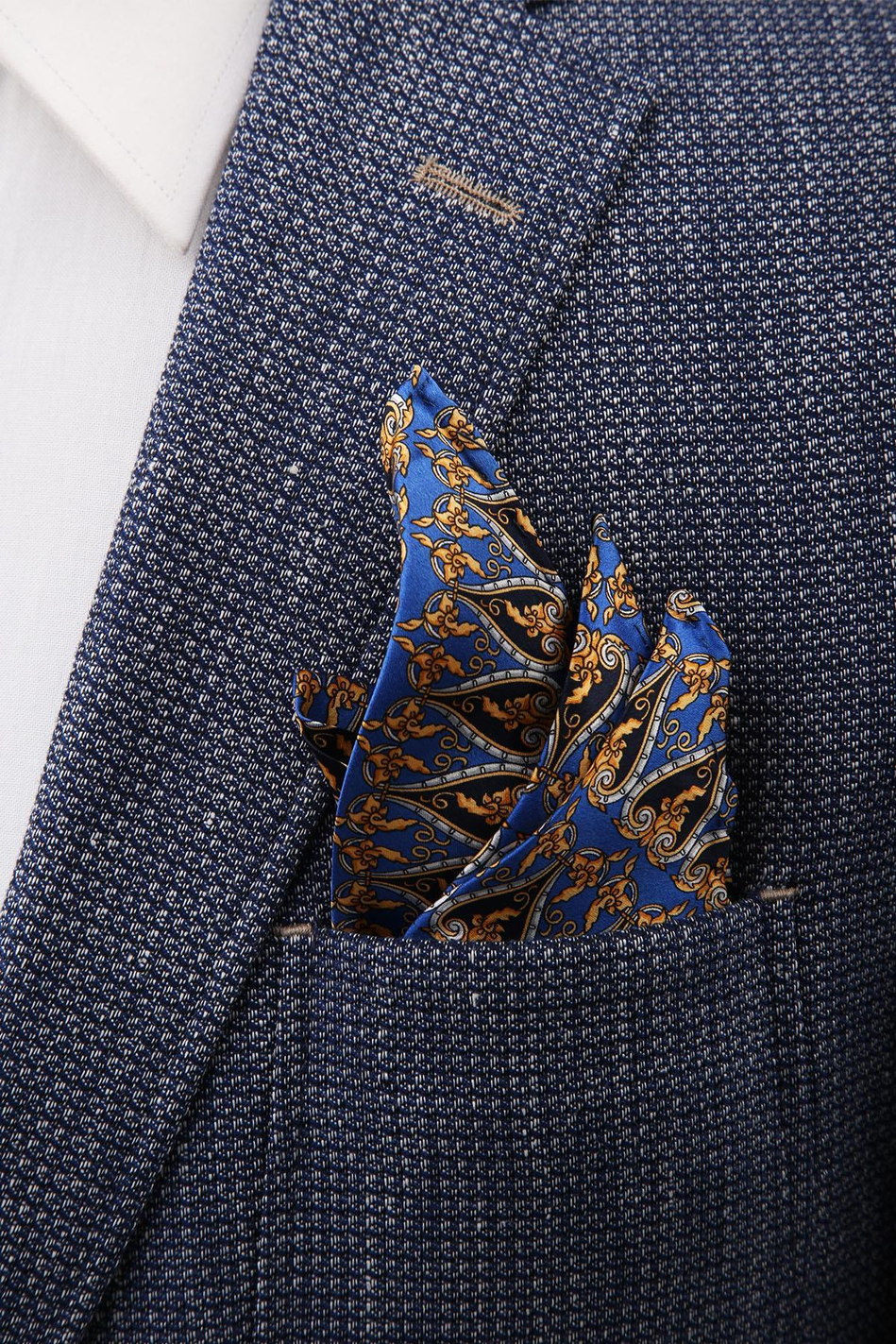 Mavi Motif Baskılı İpek Mendil SPS341
