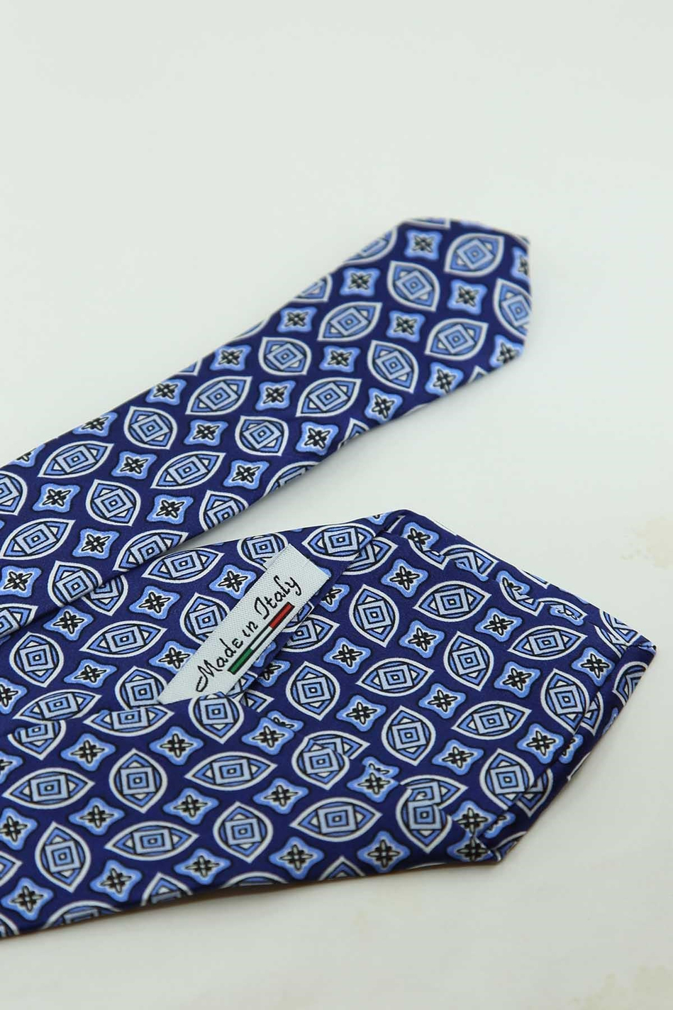 Mavi Motif Desen İtalyan İpek Kravat İK2538