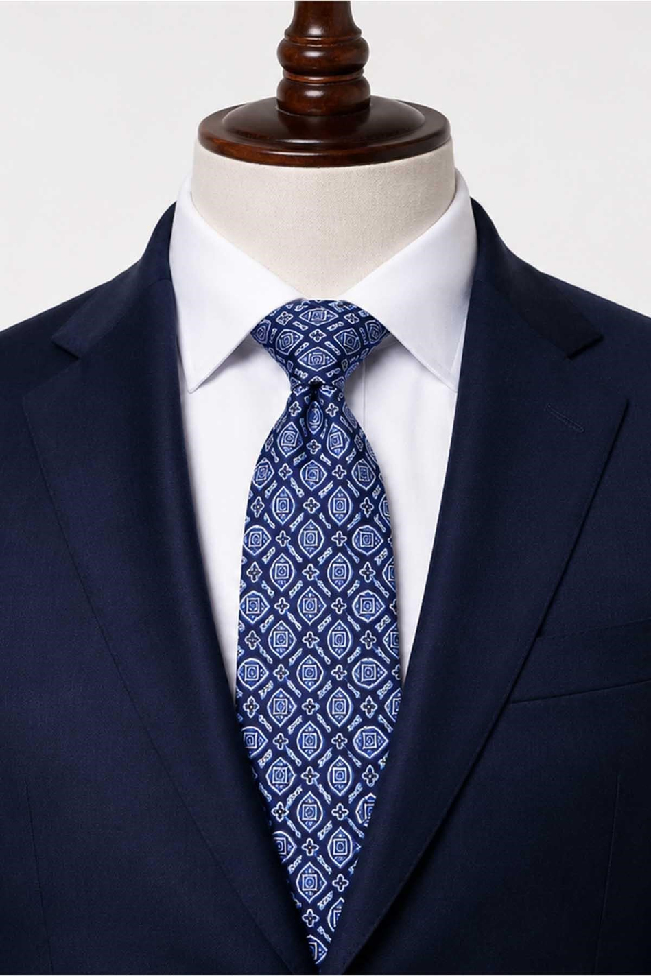 Mavi Motif Desen İtalyan İpek Kravat İK2538