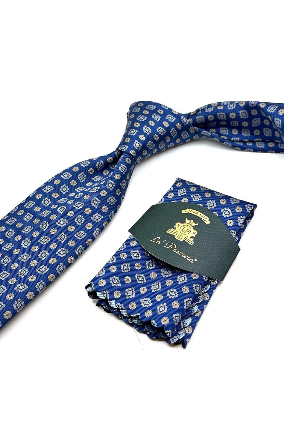 Mavi Motif Desen Mendilli Klasik Kravat KK12985