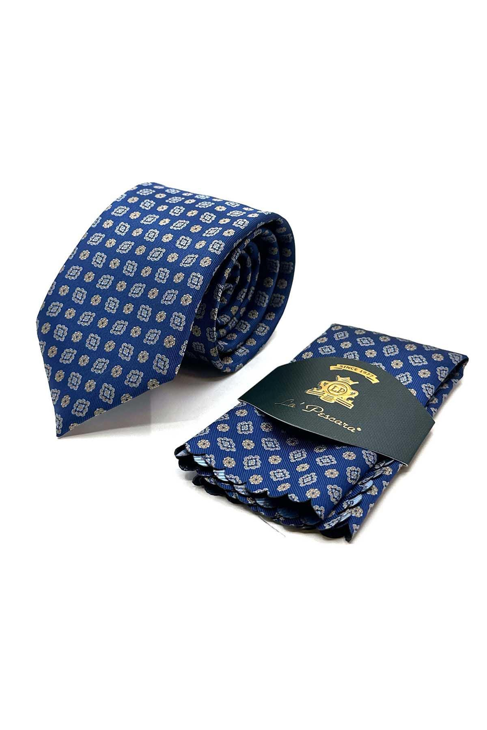 Mavi Motif Desen Mendilli Klasik Kravat KK12985