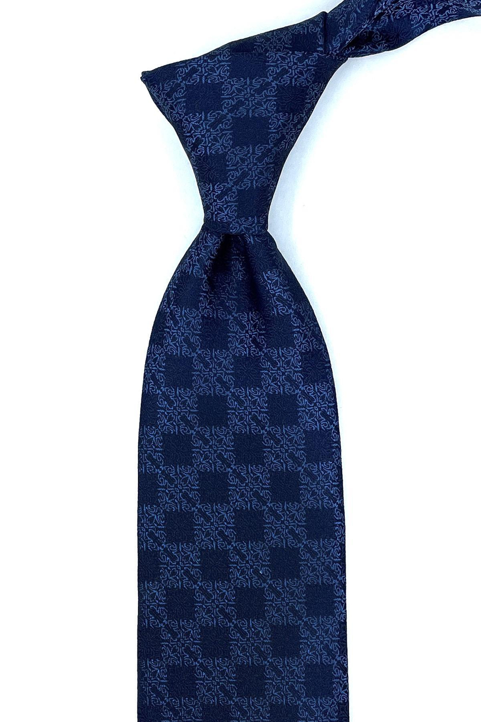 Mavi Motif Desen Mendilli Klasik Kravat KK10954