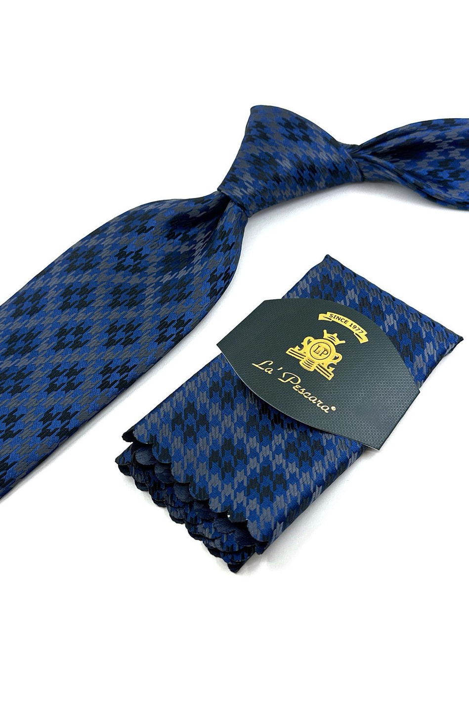 Mavi Motif Desen Mendilli Klasik Kravat KK12028