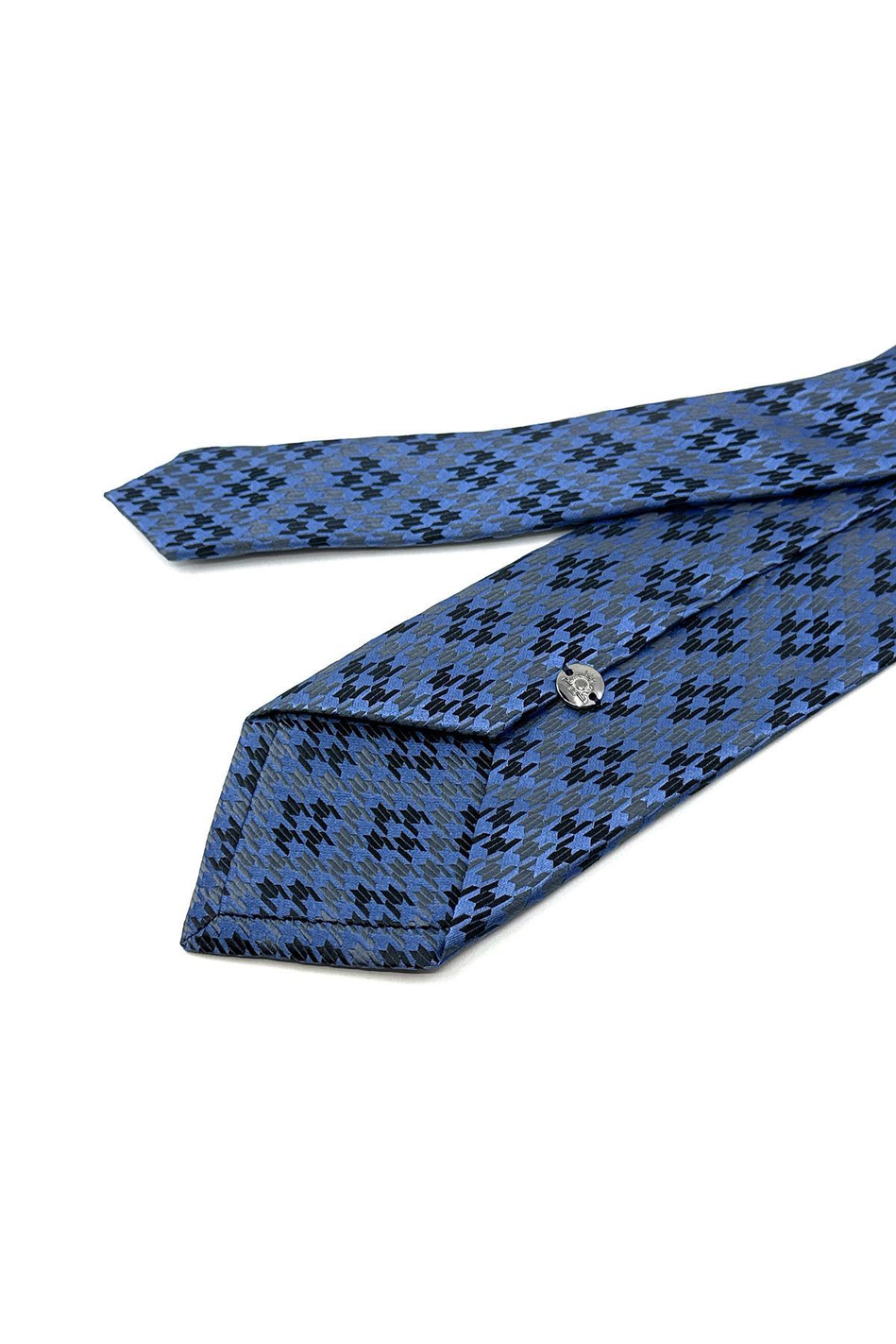Mavi Motif Desen Mendilli Klasik Kravat KK12025