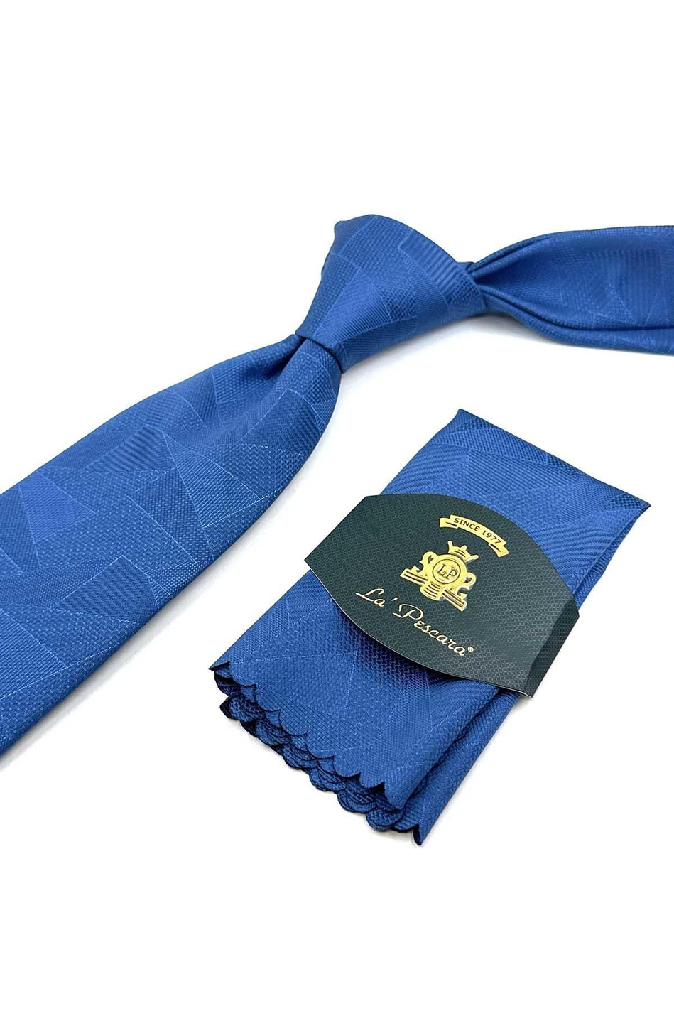 Mavi Motif Desen Mendilli Klasik Kravat KK12295