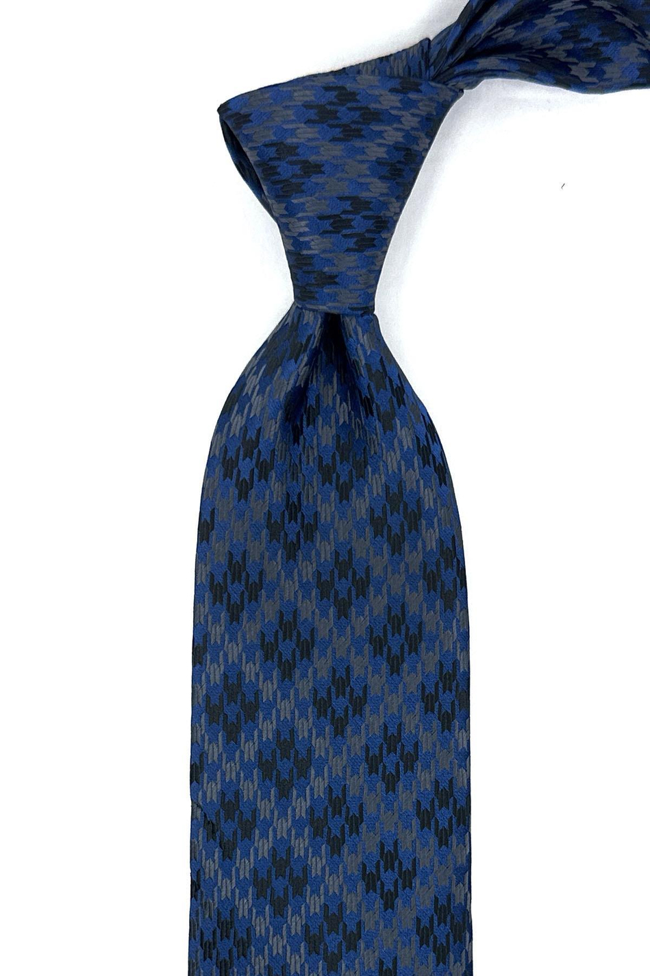 Mavi Motif Desen Mendilli Klasik Kravat KK12028