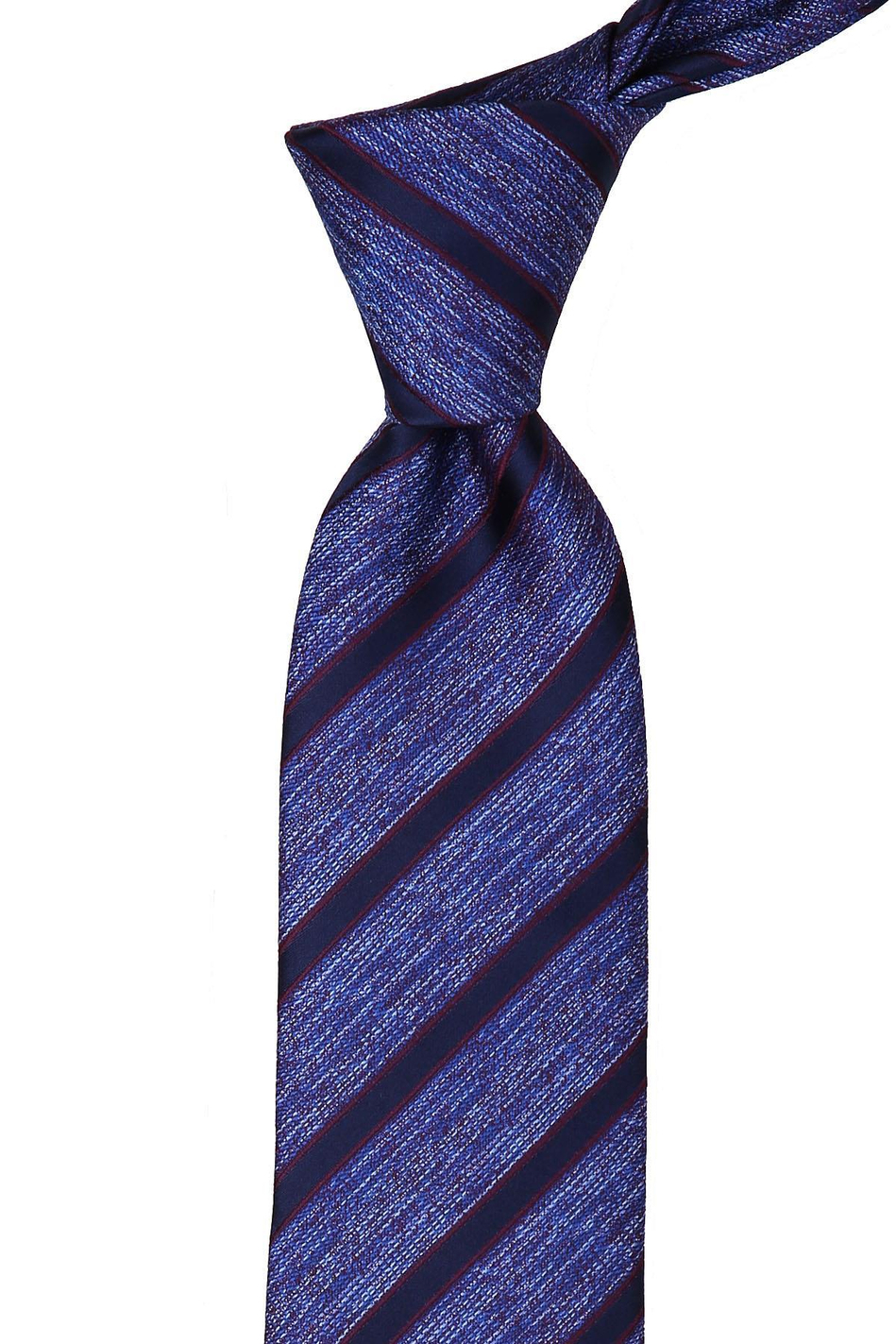 Mavi - Mürdüm Çizgi Desen Mendilli Klasik Kravat KK10007