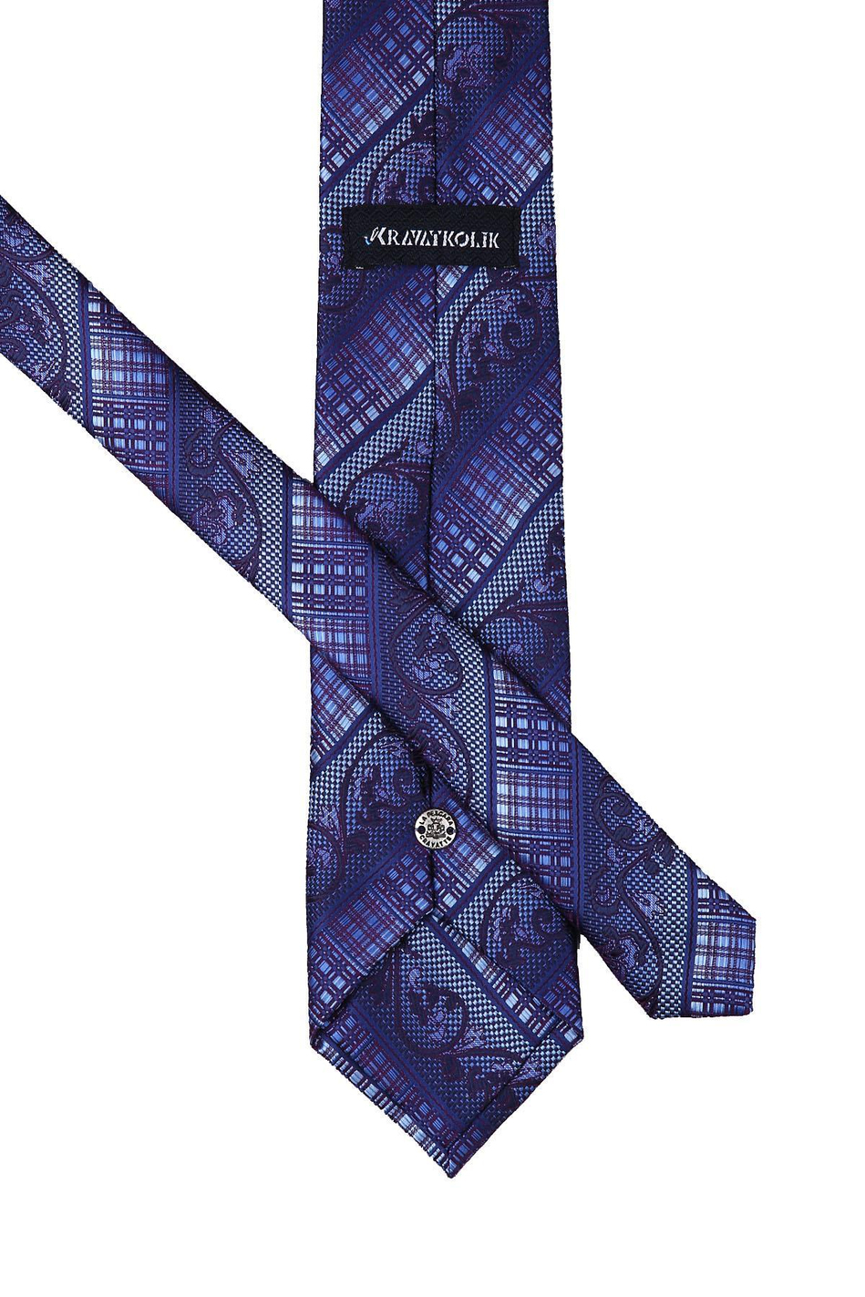 Mavi - Mürdüm Motif Desen Mendilli Klasik Kravat KK10149