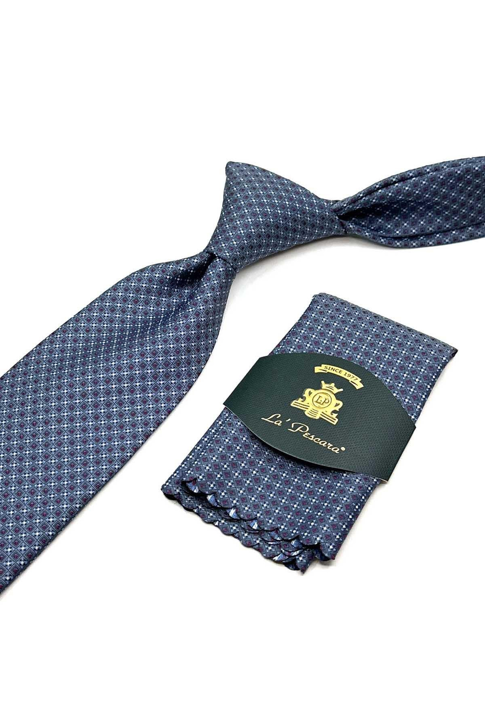 Mavi Nokta Desen Mendilli Klasik Kravat KK12897