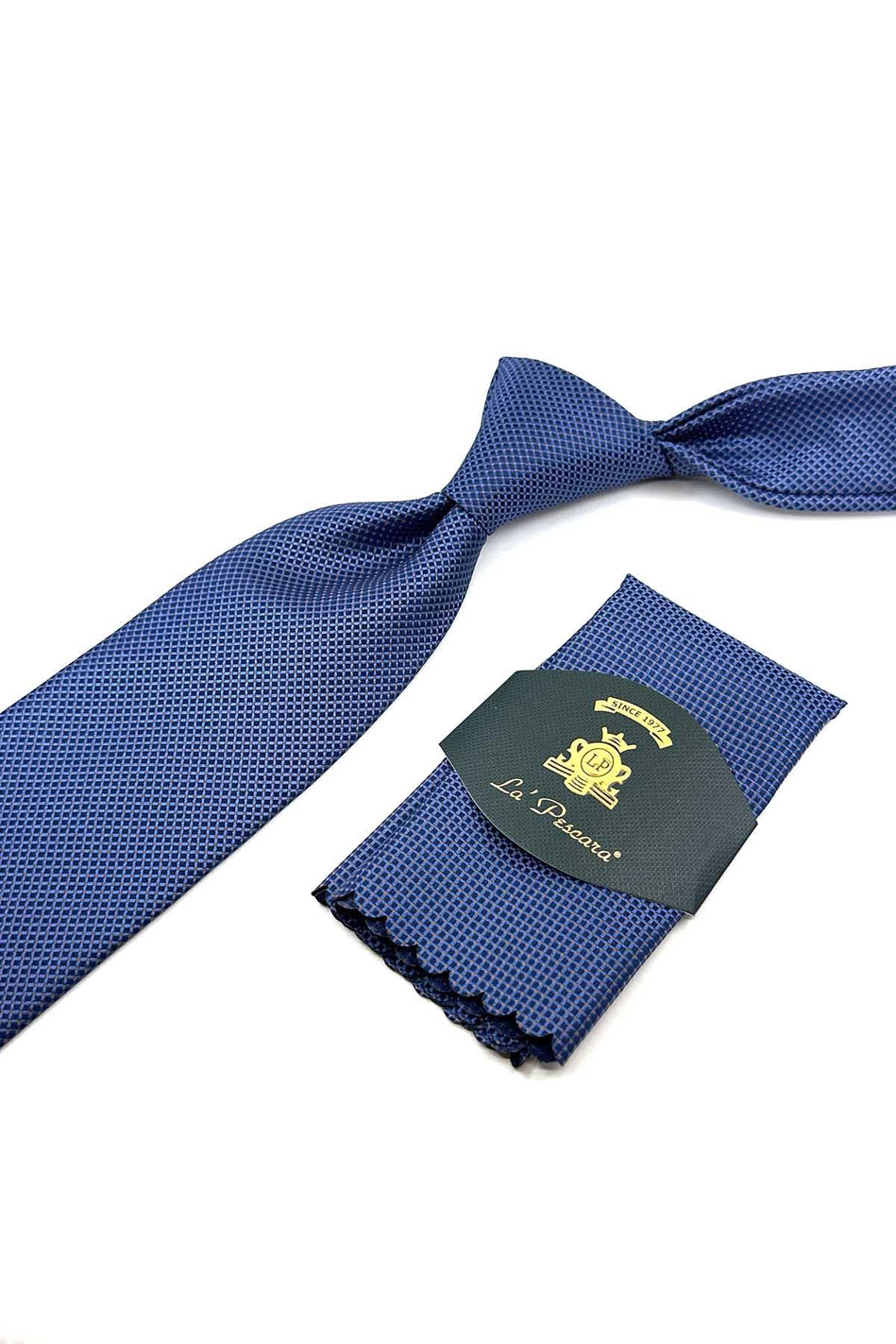 Mavi Nokta Desen Mendilli Klasik Kravat KK12399