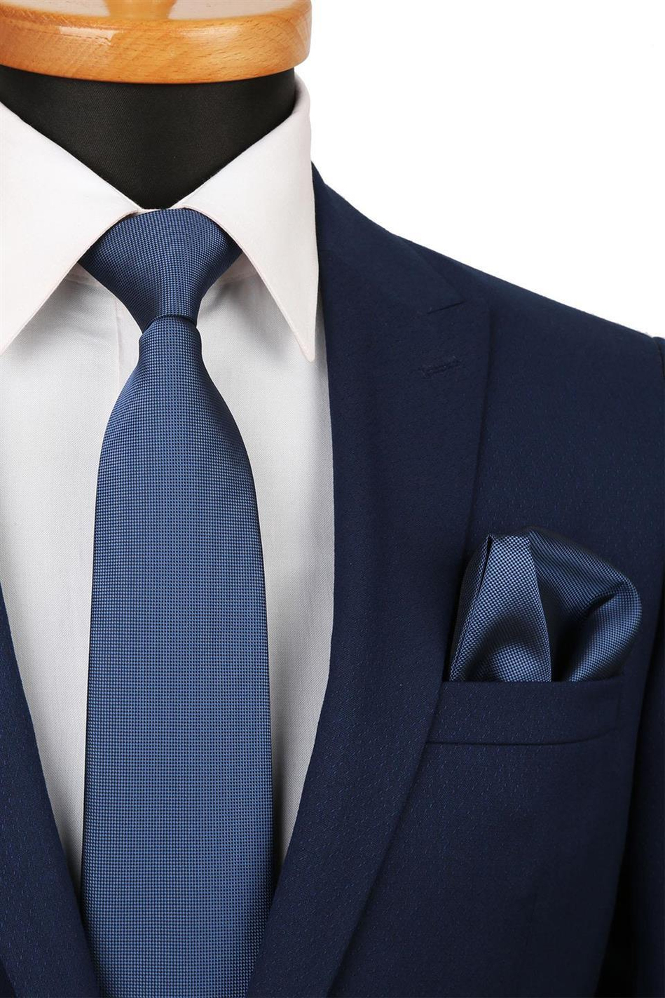 Mavi Nokta Desen Mendilli Klasik Kravat KK4153