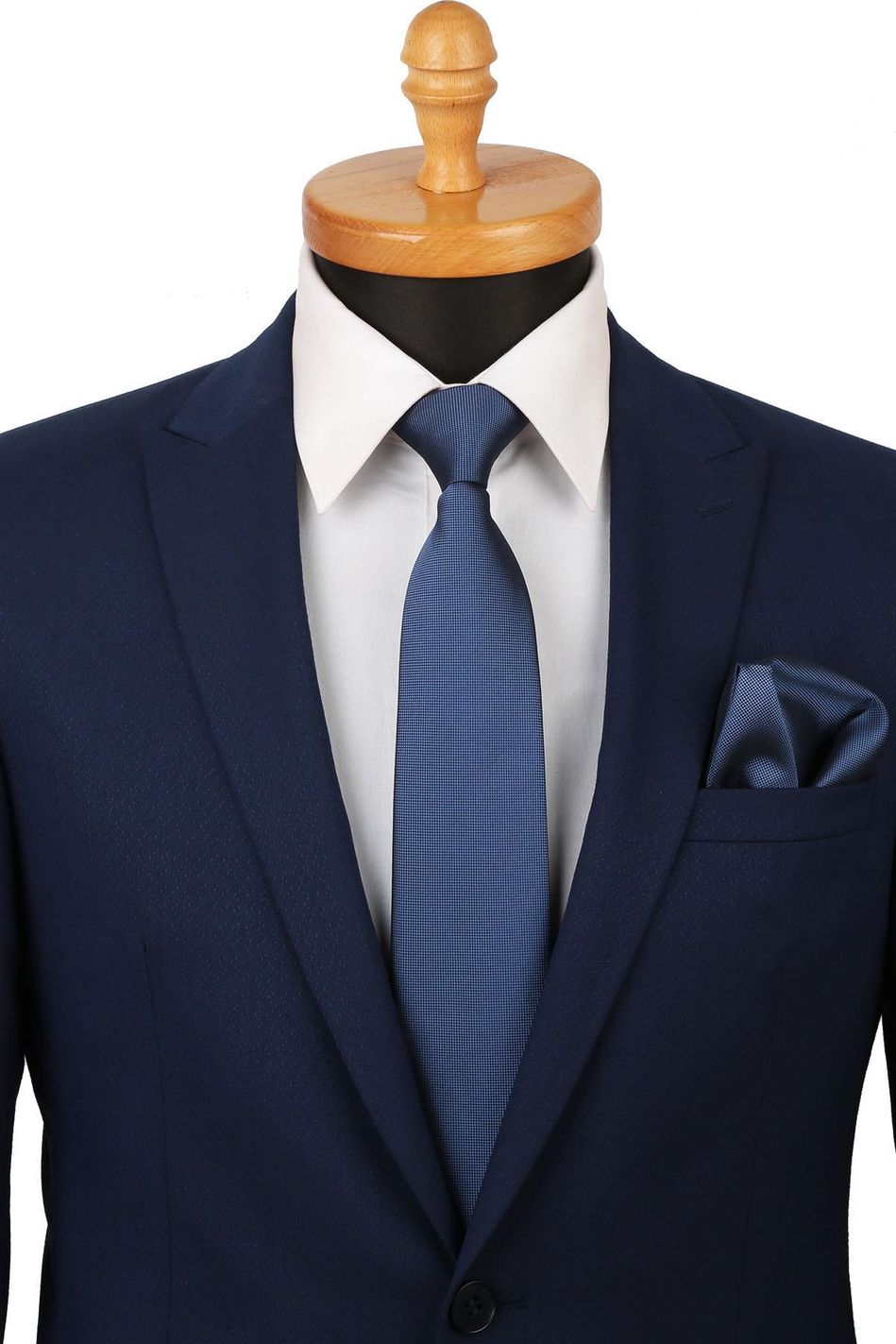 Mavi Nokta Desen Mendilli Klasik Kravat KK4153