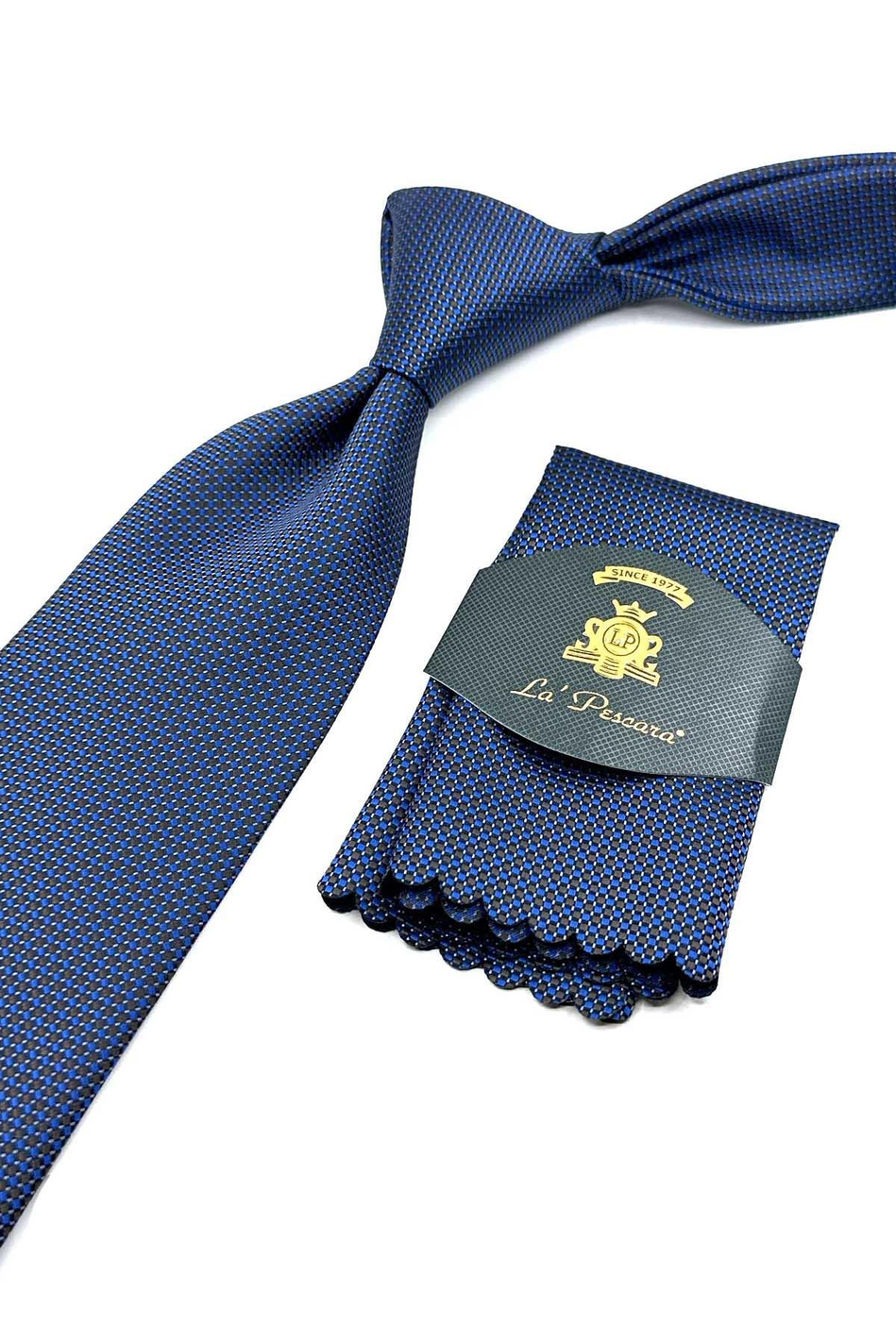 Mavi Nokta Desen Mendilli Klasik Kravat KK12564