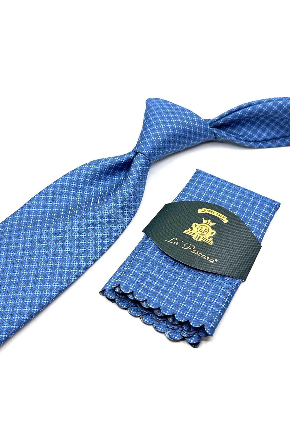 Mavi Nokta Desen Mendilli Klasik Kravat KK12903