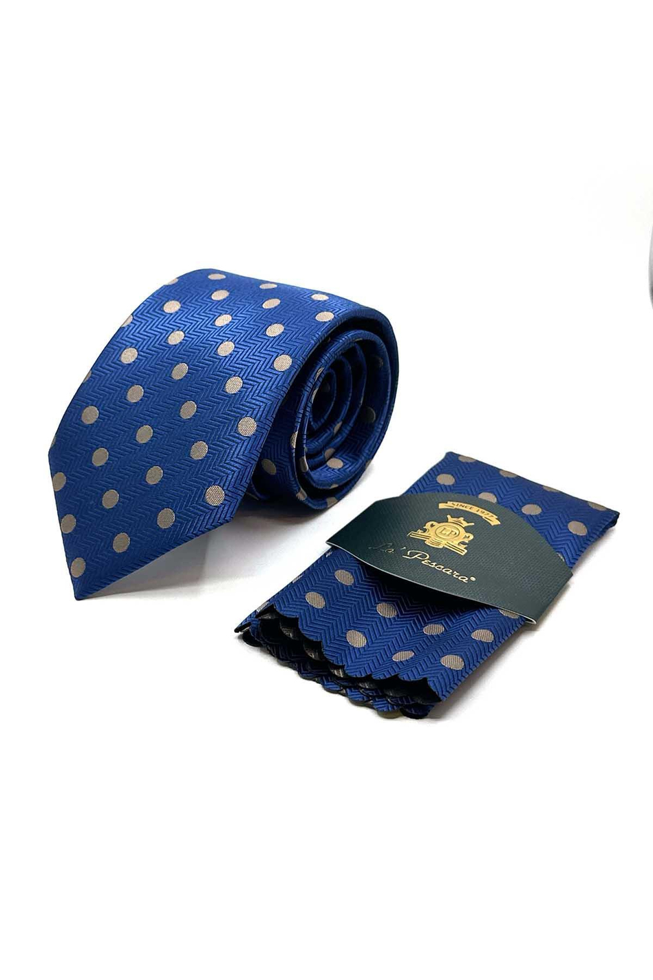 Mavi Puantiye Desen Mendilli Klasik Kravat KK13094