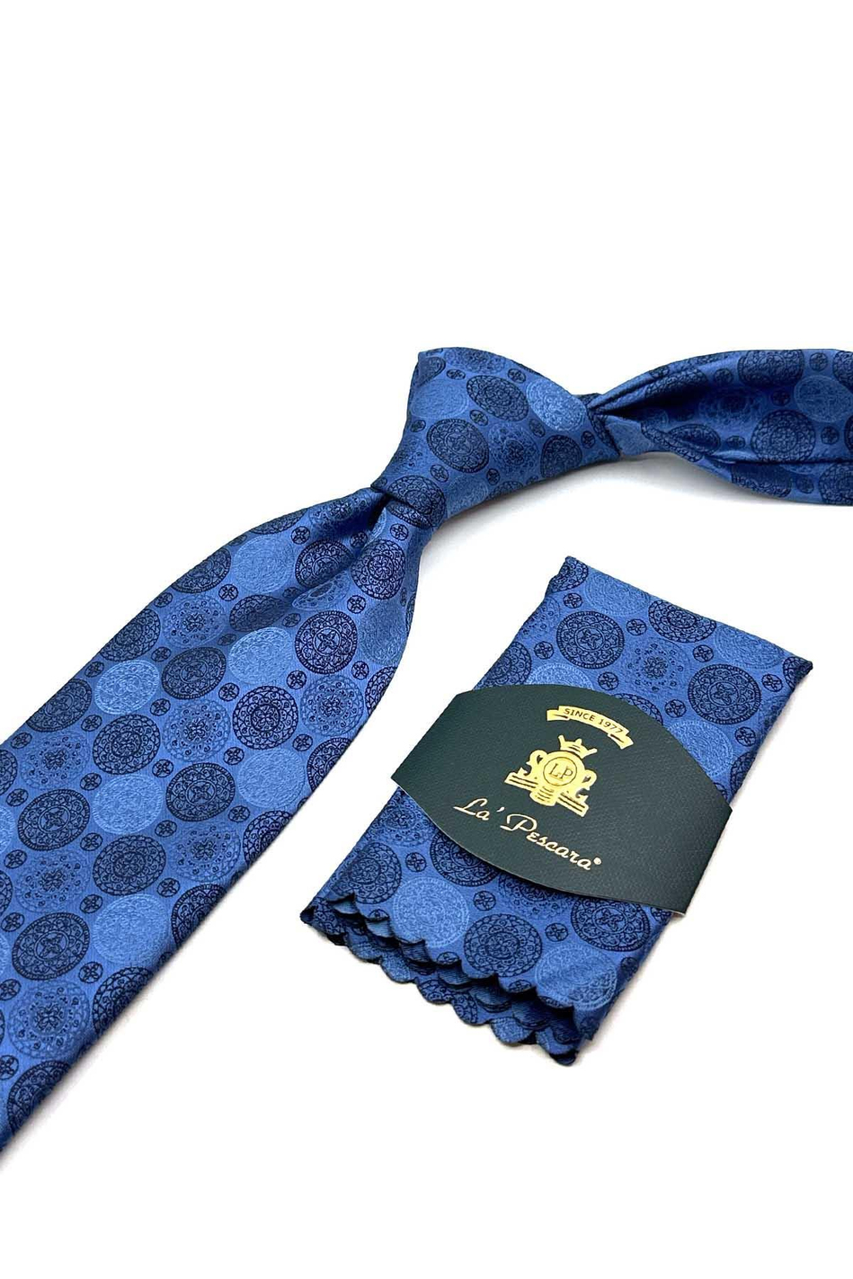 Mavi Puantiye Desen Mendilli Klasik Kravat KK12991