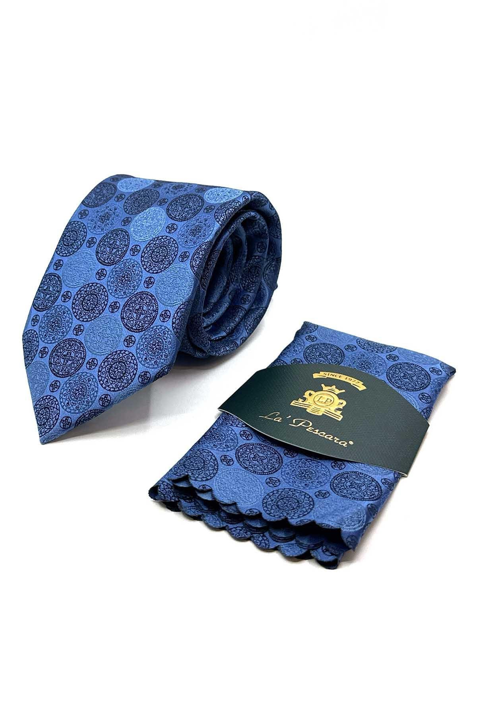 Mavi Puantiye Desen Mendilli Klasik Kravat KK12991