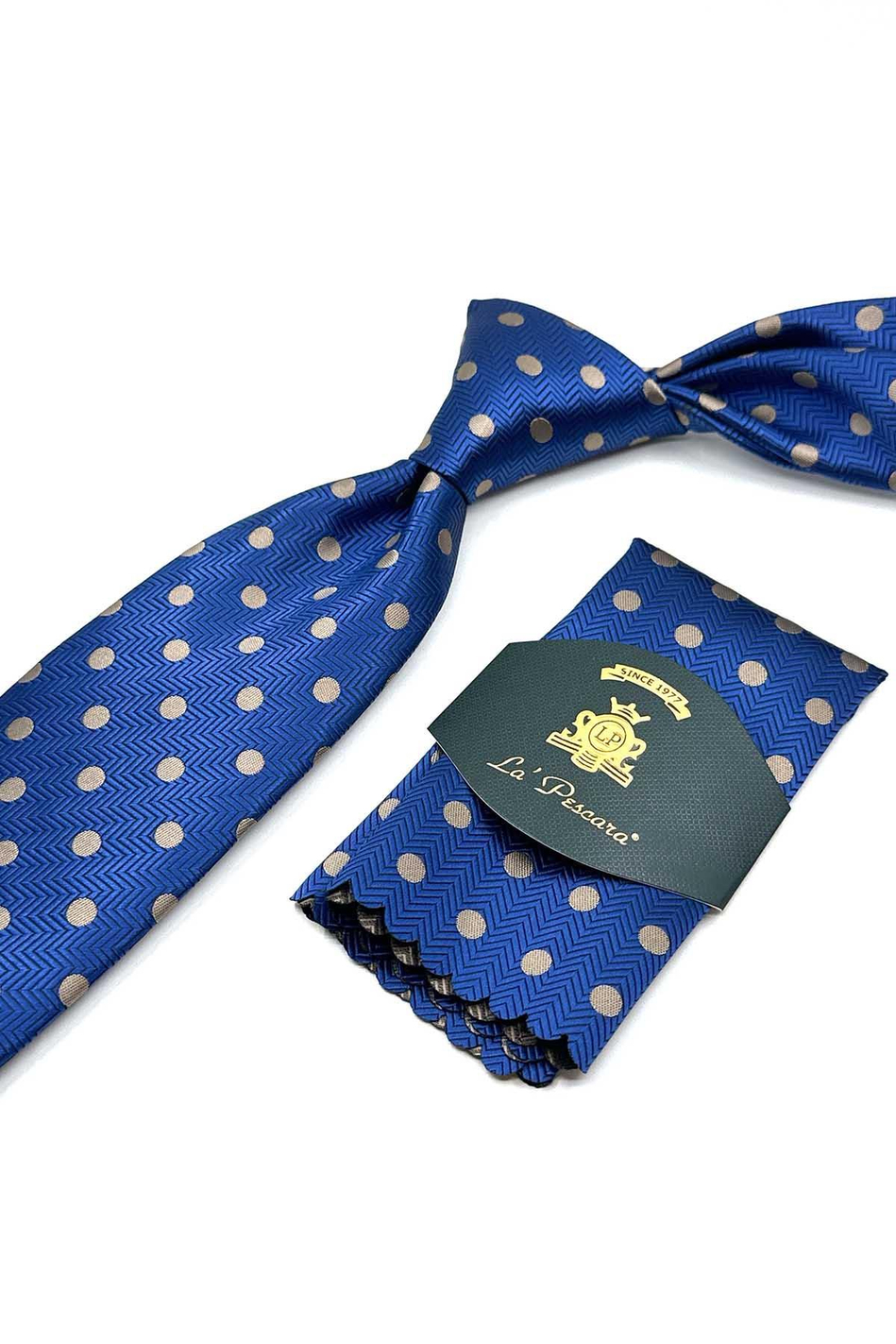 Mavi Puantiye Desen Mendilli Klasik Kravat KK13094