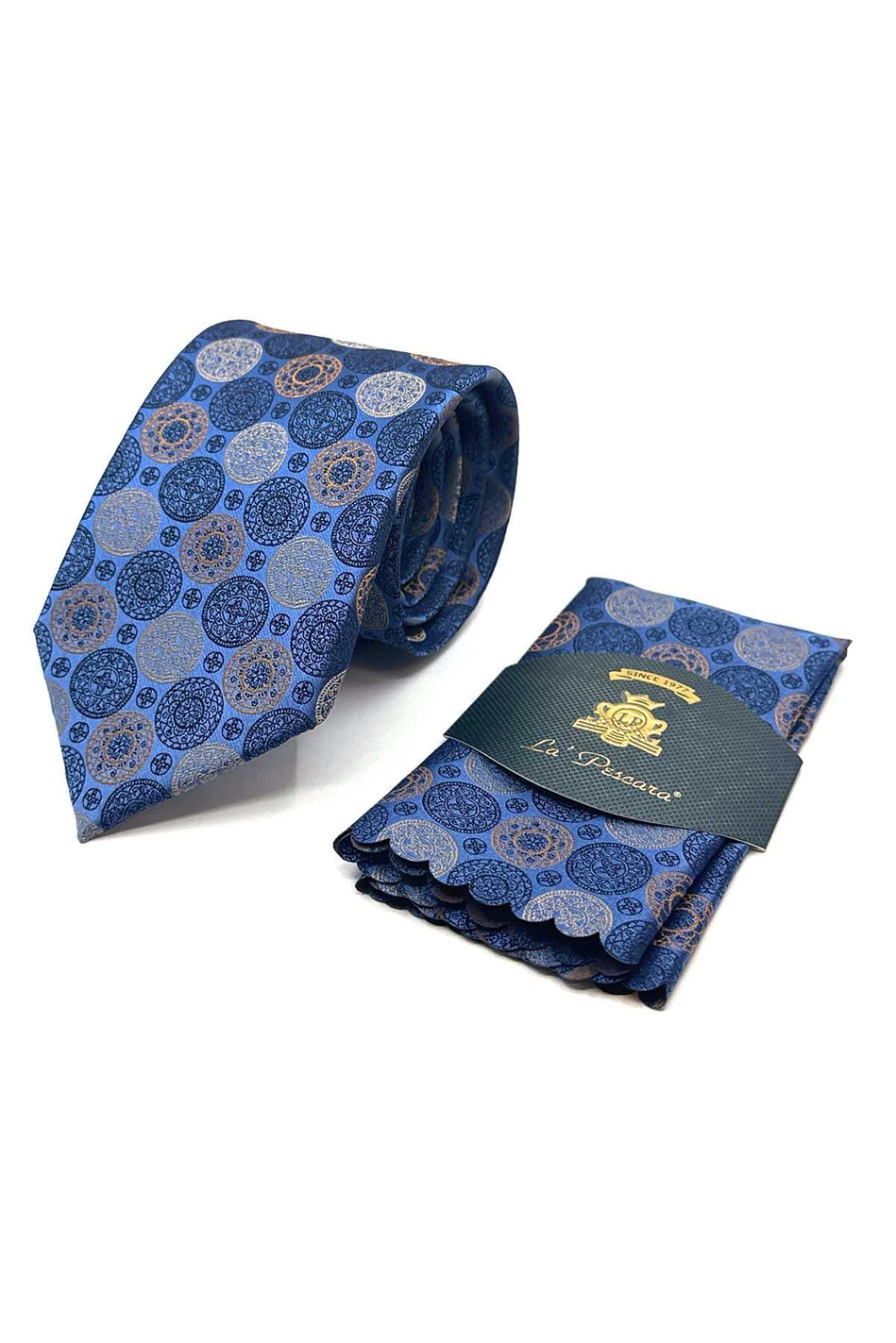 Mavi Puantiye Desen Mendilli Klasik Kravat KK12997