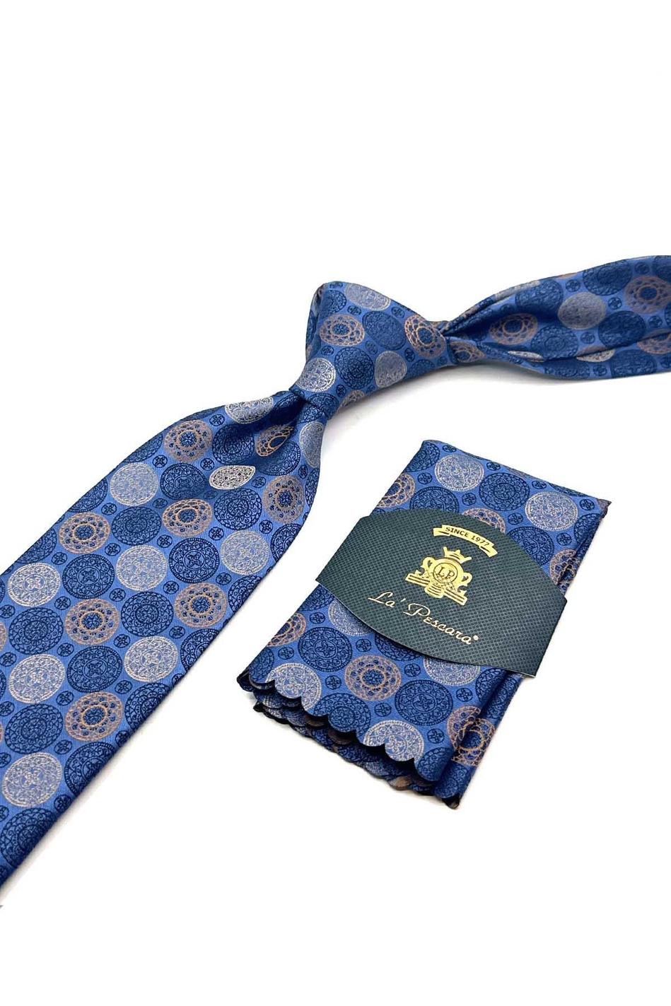 Mavi Puantiye Desen Mendilli Klasik Kravat KK12997