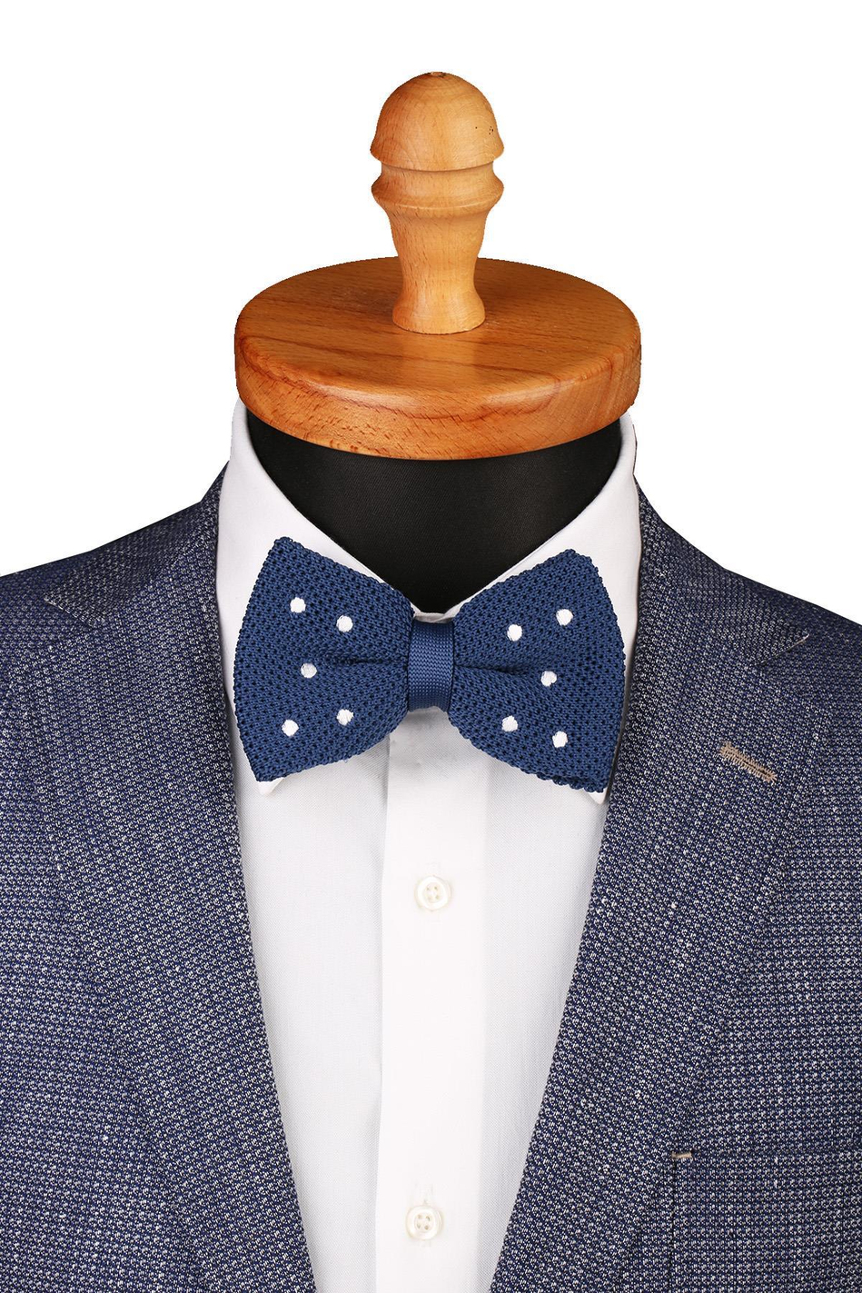 Mavi Puantiye Desen Örgü Papyon ÖR118